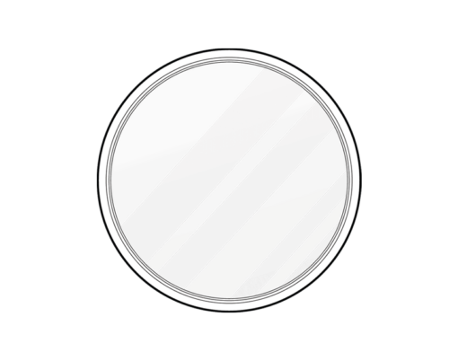 A round mirror with black and white stripes on it.
